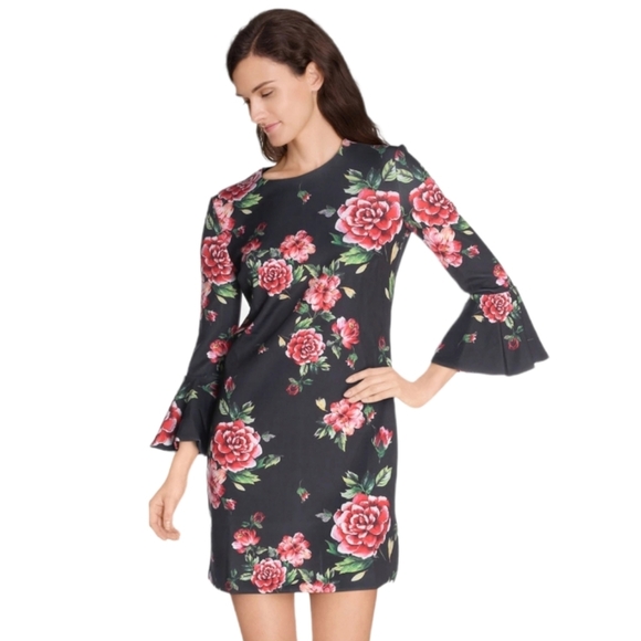 Guess Dresses & Skirts - Guess Roses Boulevard Floral Feminine Elegant Bell Sleeves Black Lucy Dress